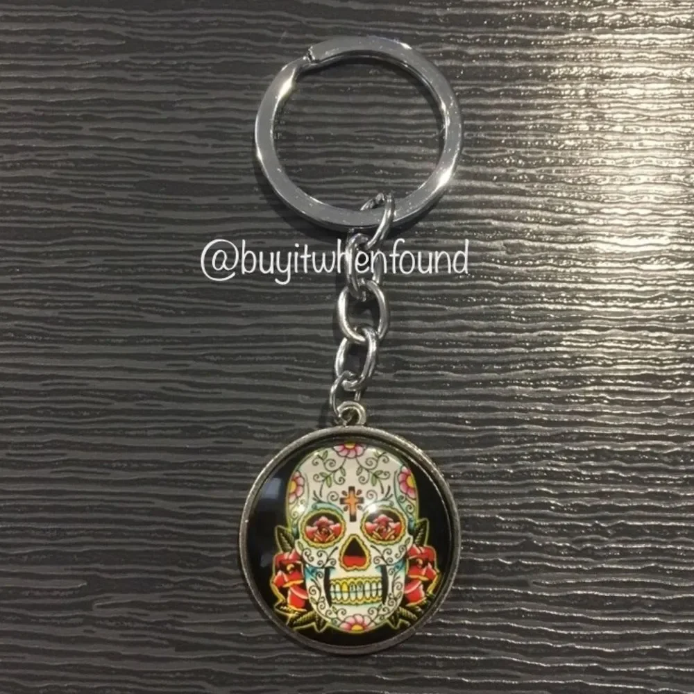 Day of The Dead Sugar Skull Cabochon Keychain